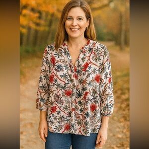 FAITH & Zoe Womens Kamran Split Neck Floral Blouse WOMEN'S Size 1X Feminine